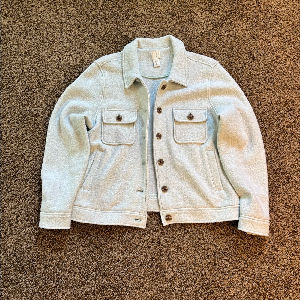 Mint Green Boiled Wool Button-Up Jacket